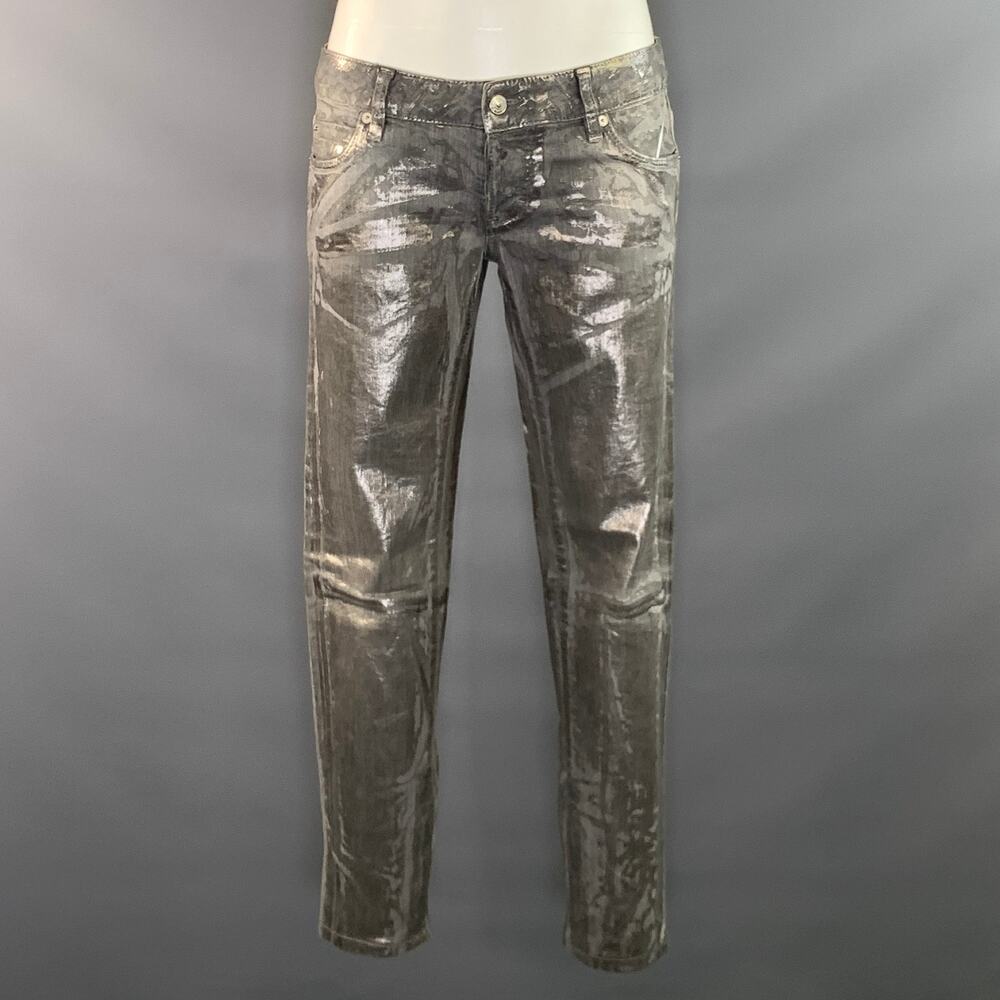 DSQUARED2 Size 6 Grey Silver Cotton Blend Low Rise Jeans